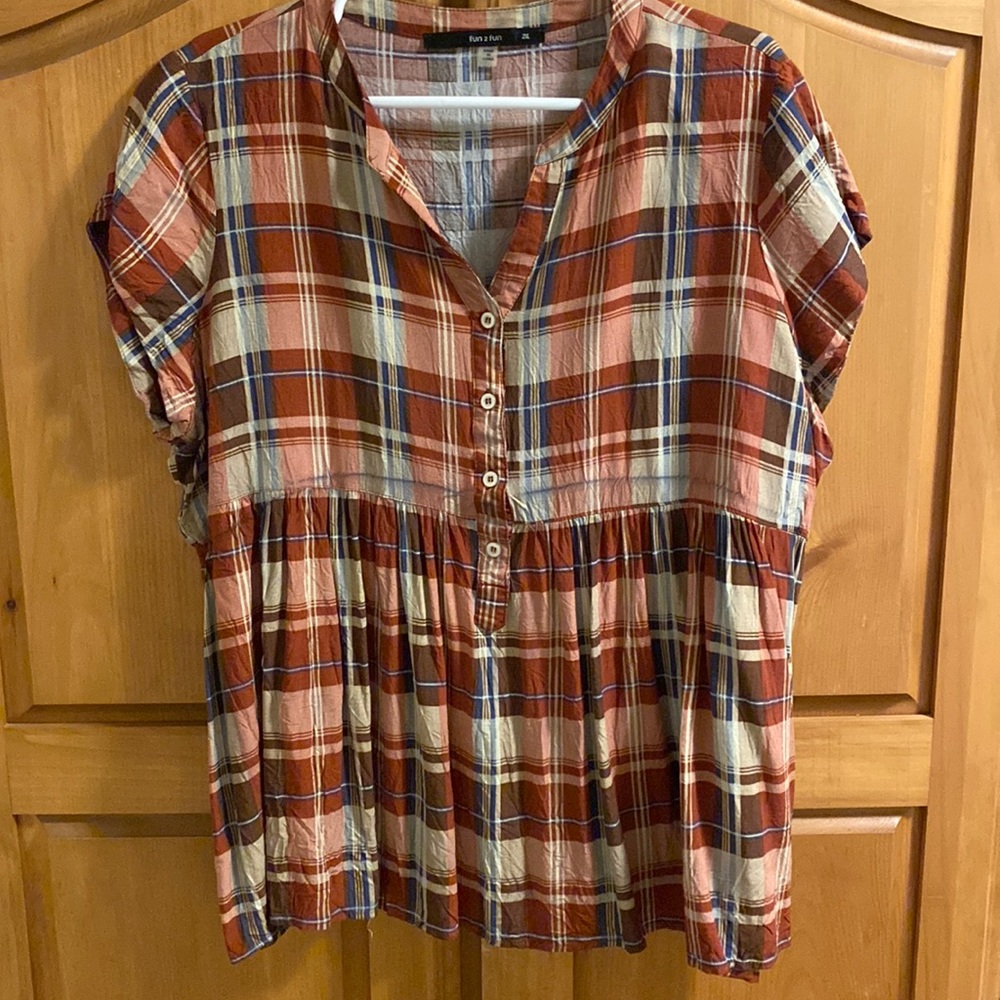 Plaid Babydoll Top 2X